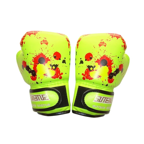 Aixig 1 Pair Boxing Training Fighting Gloves PU Leather Breathable Thai Sparring Punching Karate Professional Gloves for Children 3 to 12 Years Boys Girls Gift (Green)