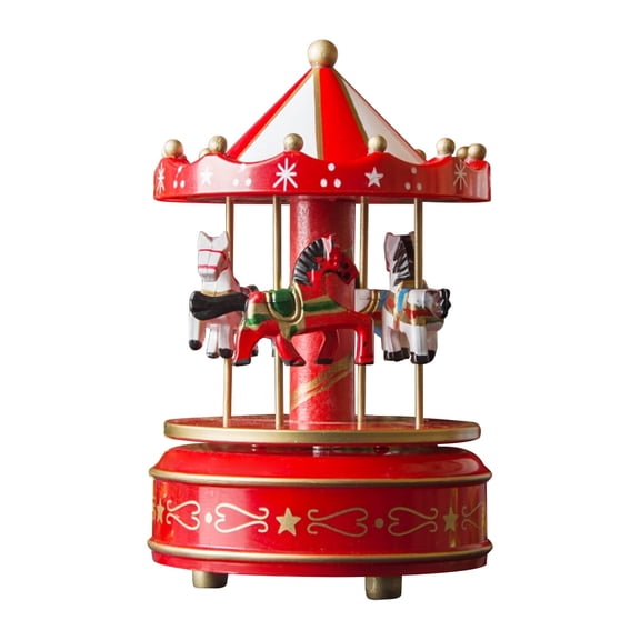 Aixig Christmas Musical Carousel Carousel Horse Home Decoration 6.3inch (Red 1)