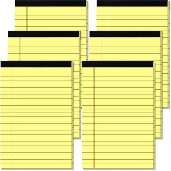 Aixiny College Ruled Notepads, 5" x 8", Yellow, 50 Sheets, 6 Pack