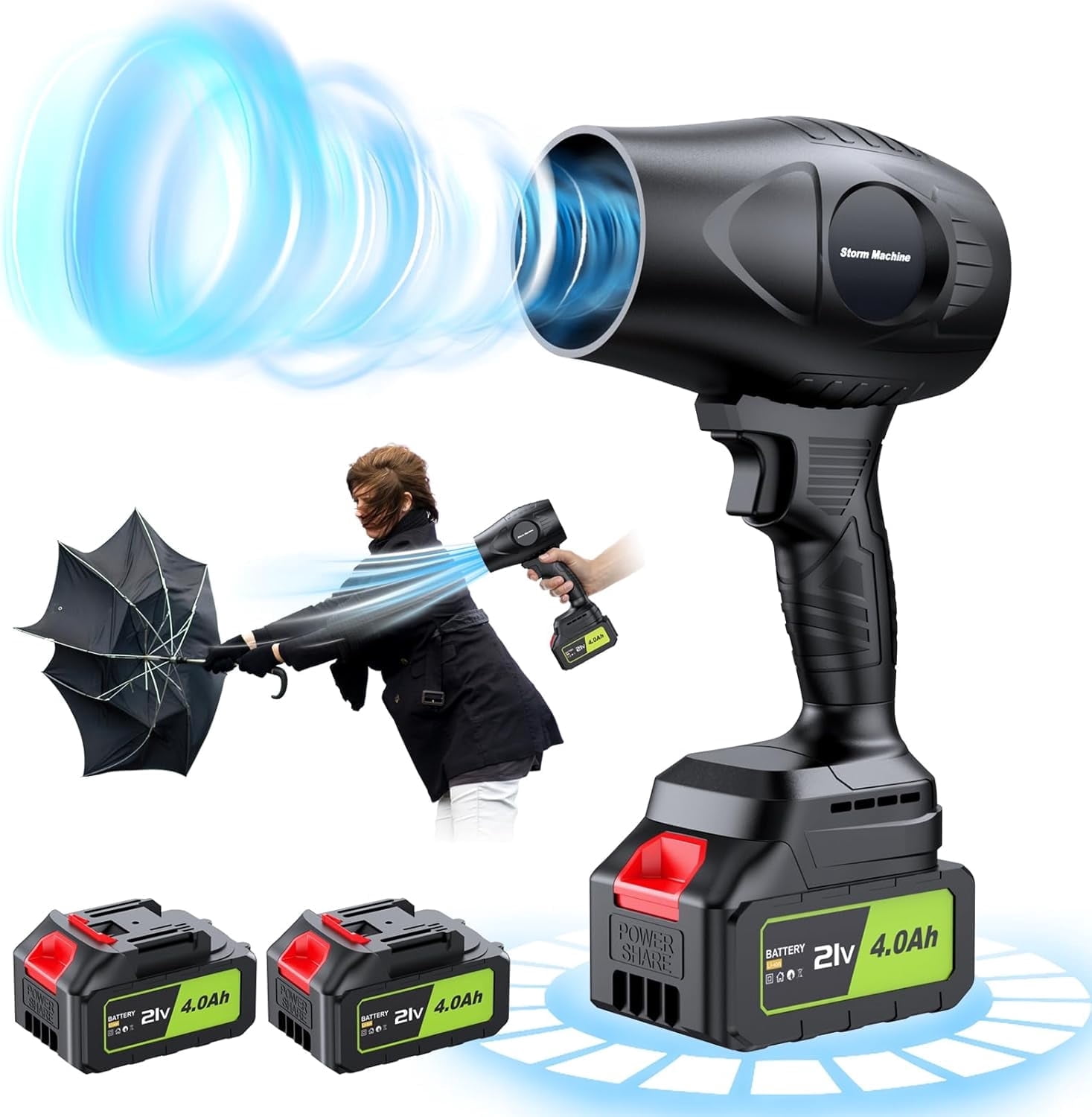 Aixiqee Electric Cordless Leaf Blower - 300K RPM, 2x4.0Ah Batteries & Charger. Ideal for Patio Cleaning, Lawn Care. Blows Leaves & Dust. Handheld, Lightweight.Black
