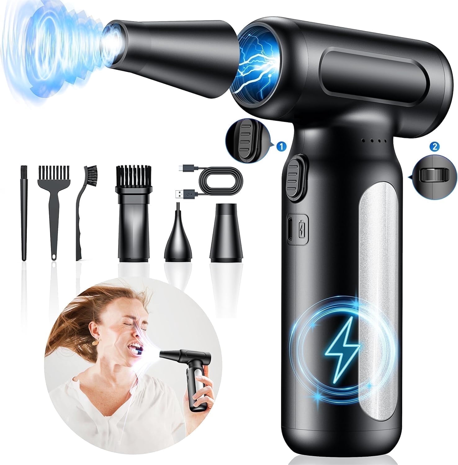 Aixiqee Mini Turbo Fan Compressed-Air Duster - 300000RPM Electric Keyboard Cleaner Kit - Clearly Replace Compressed Air Can - Jet & Car Dryer Blower - PC Dusting Tool-D 3.32×W 1.8×H 6.32 inches