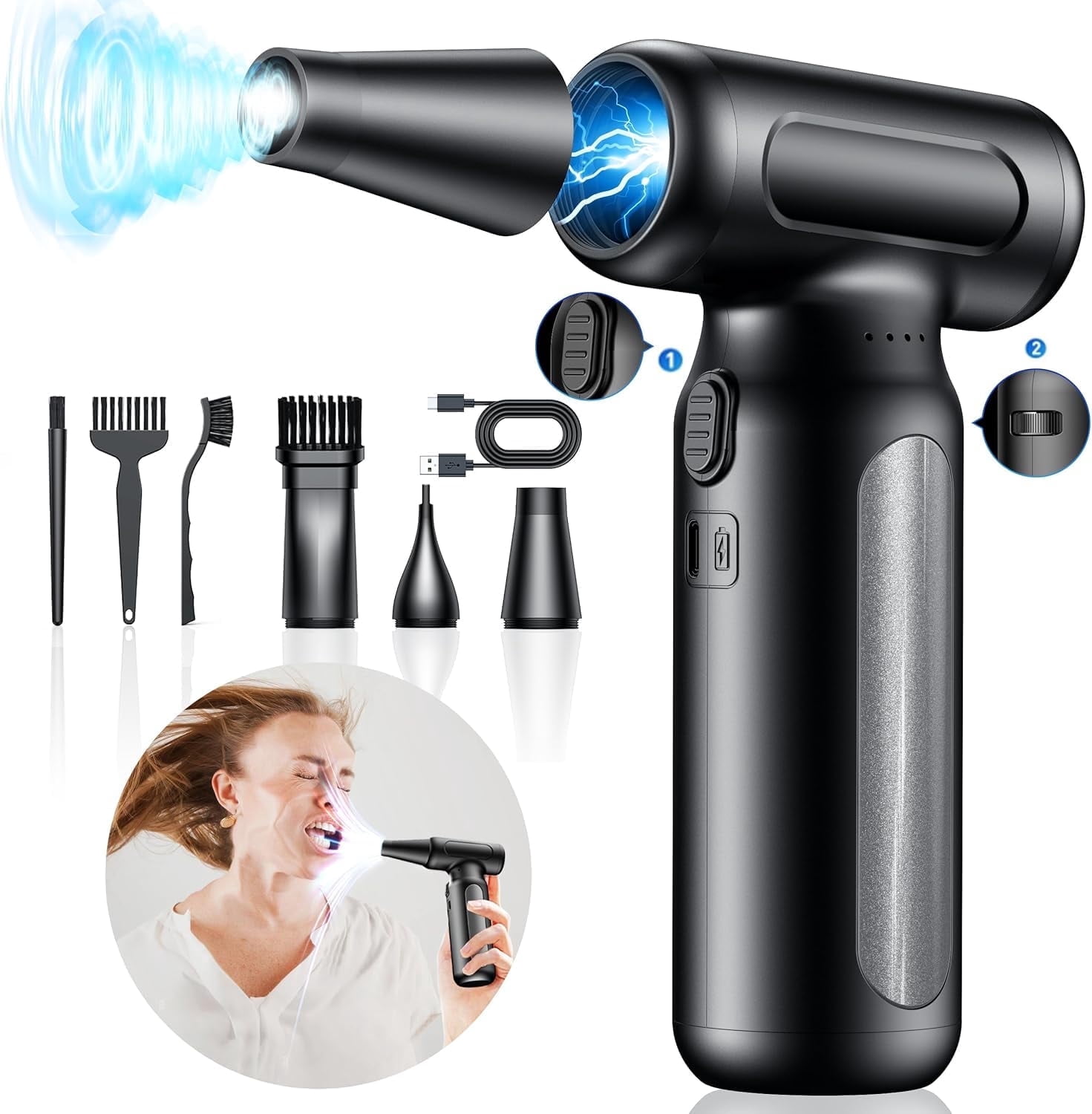 AIXIQEE CORDLESS COMPRESSED AIR DUSTER, 300,000 RPM RECHARGEABLE...