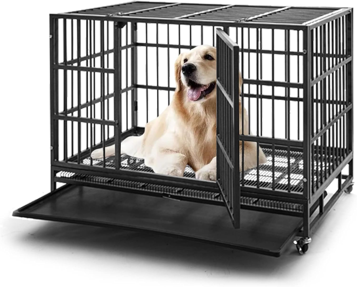 Aixvx 38 inch Heavy Duty Indestructible Dog Crate Steel Escape Proof