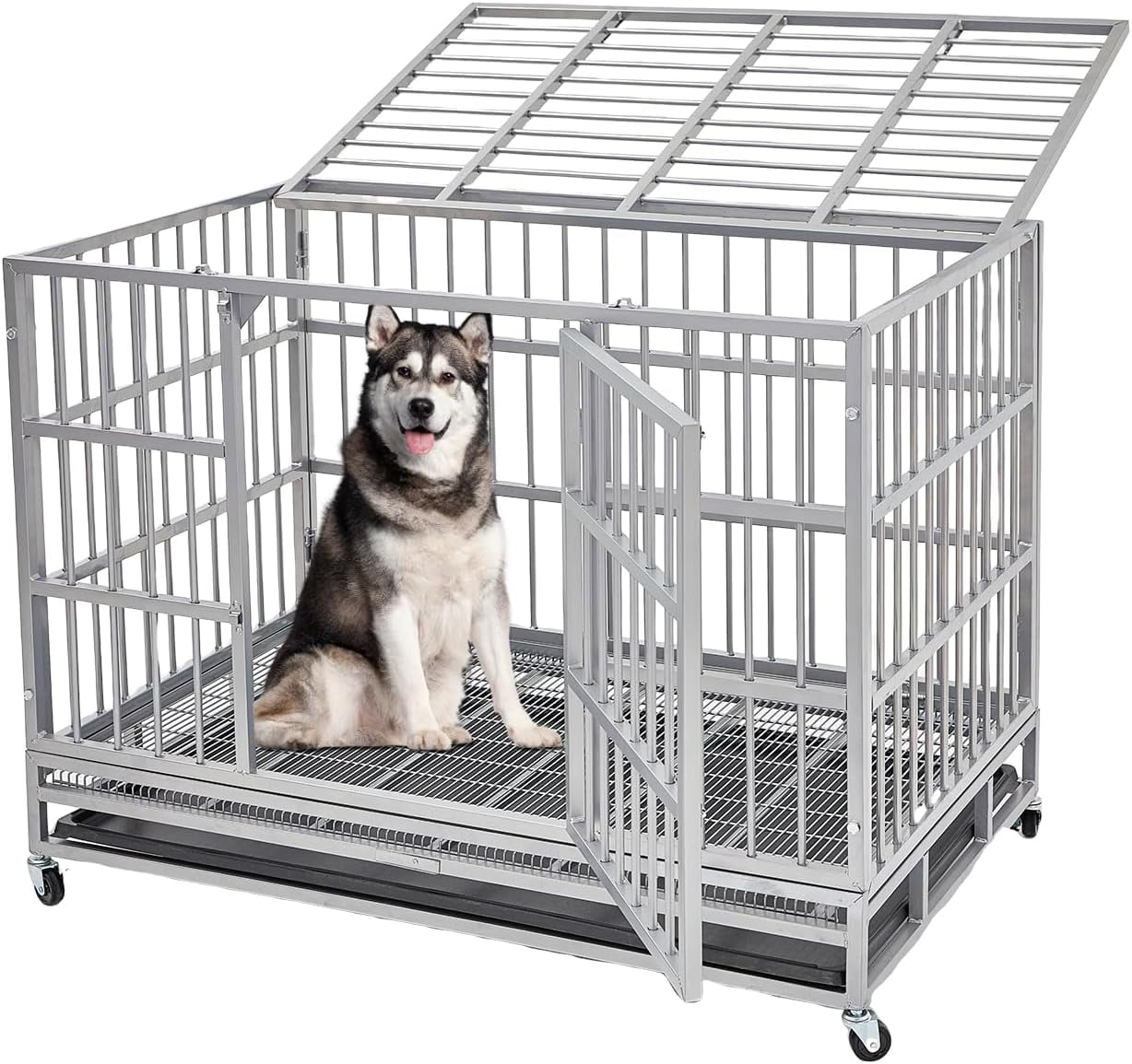 Aixvx 48 Inch Heavy Duty Indestructible Steel Escape Proof Dog Crate