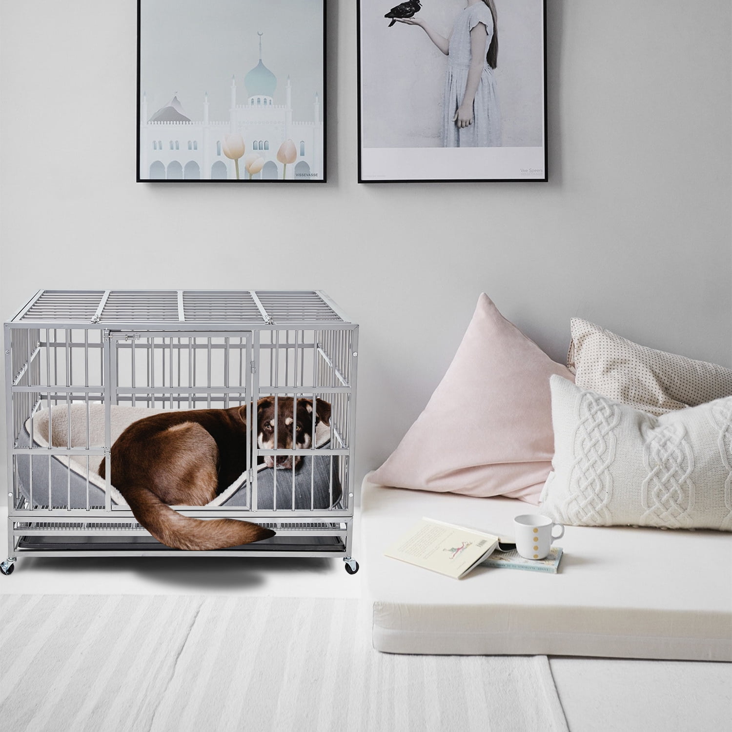 Aixvx 48 Inch Heavy Duty Indestructible Steel Escape Proof Dog Crate