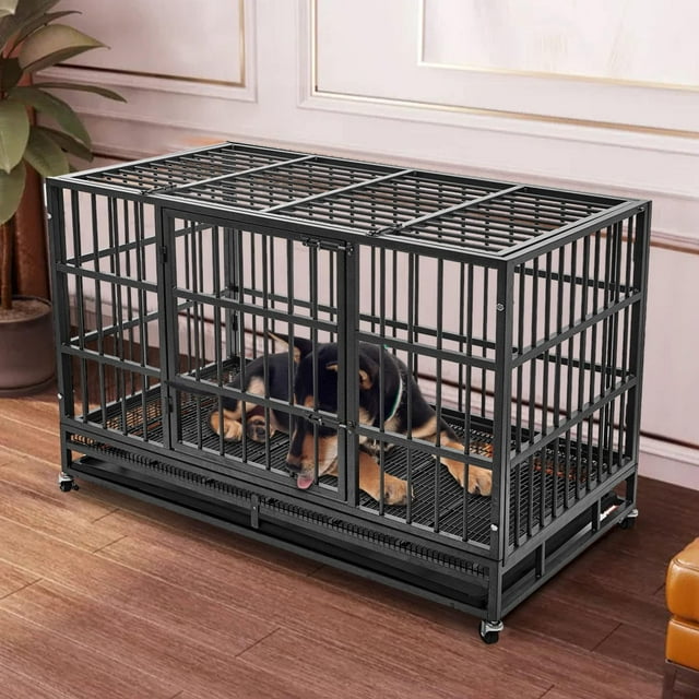 Aixvx 48 inch Heavy Duty Indestructible Dog Crate Steel Escape Proof