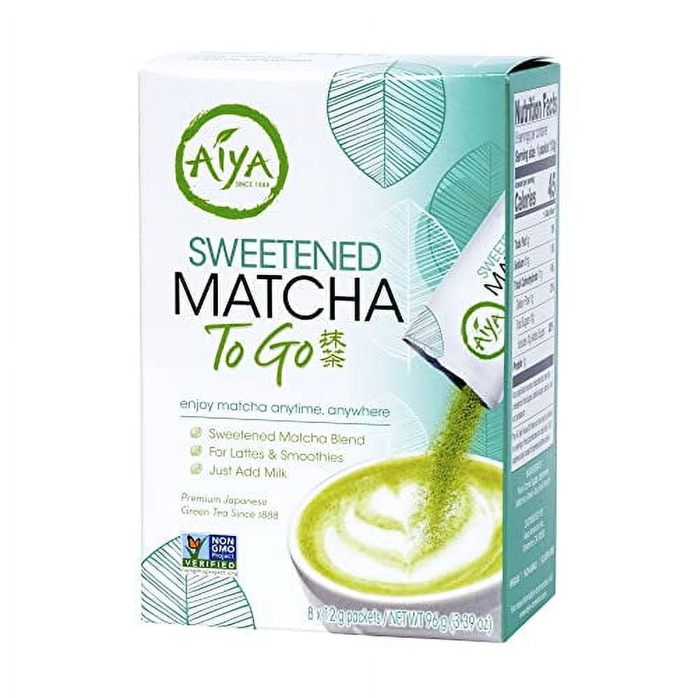 Aiya Japanese Sweetened Matcha to Go Sticks - Ceremonial Grade Matcha Powder, Vegan-Friendly, Gluten-Free - 8 Single-Serving Sticks