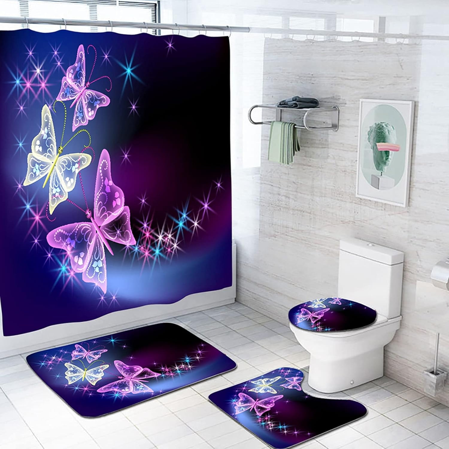 Aiyana Black and White Butterfly Bathroom Set 4pcs Night Butterfly ...