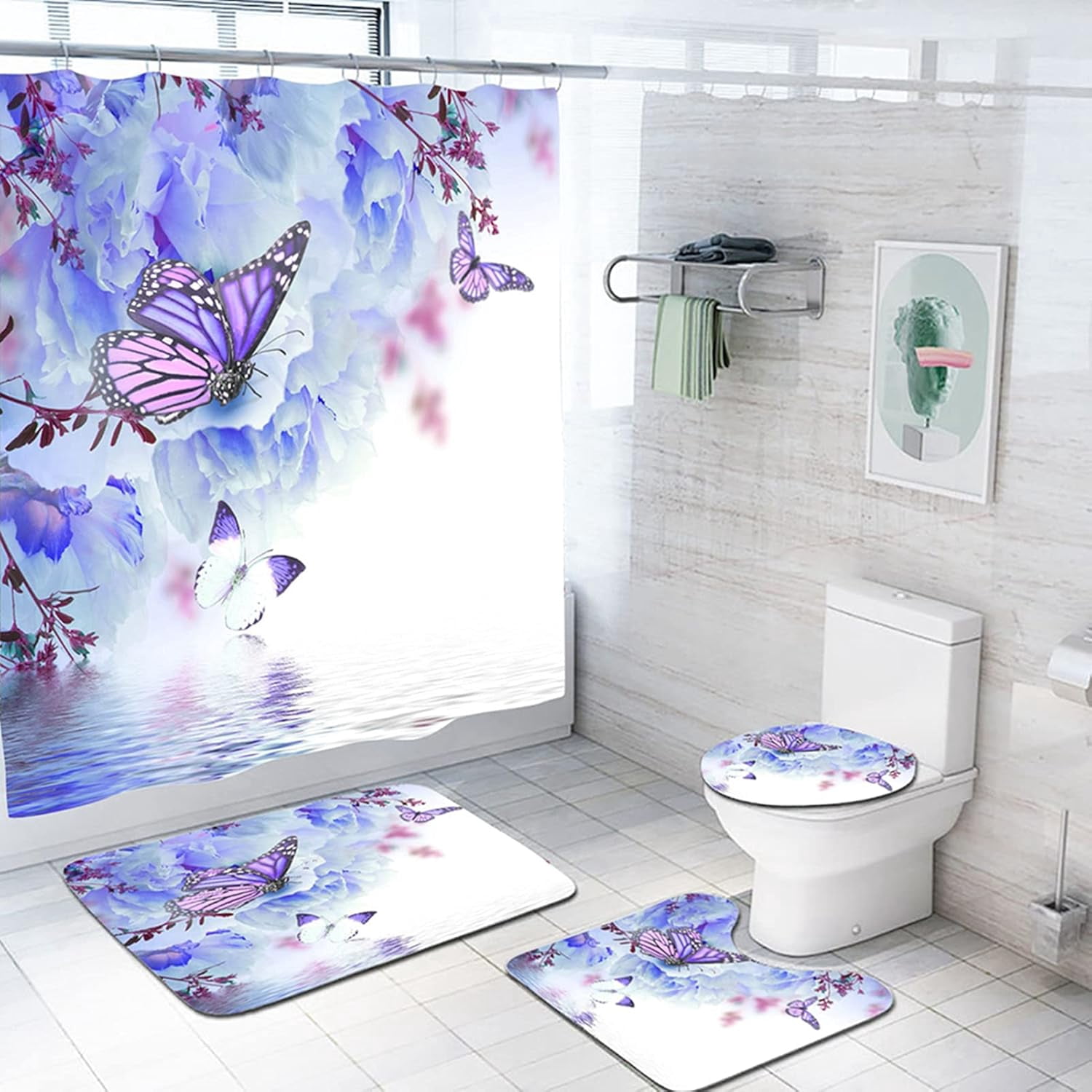 Aiyana Black and White Butterfly Bathroom Set 4pcs Night Butterfly ...