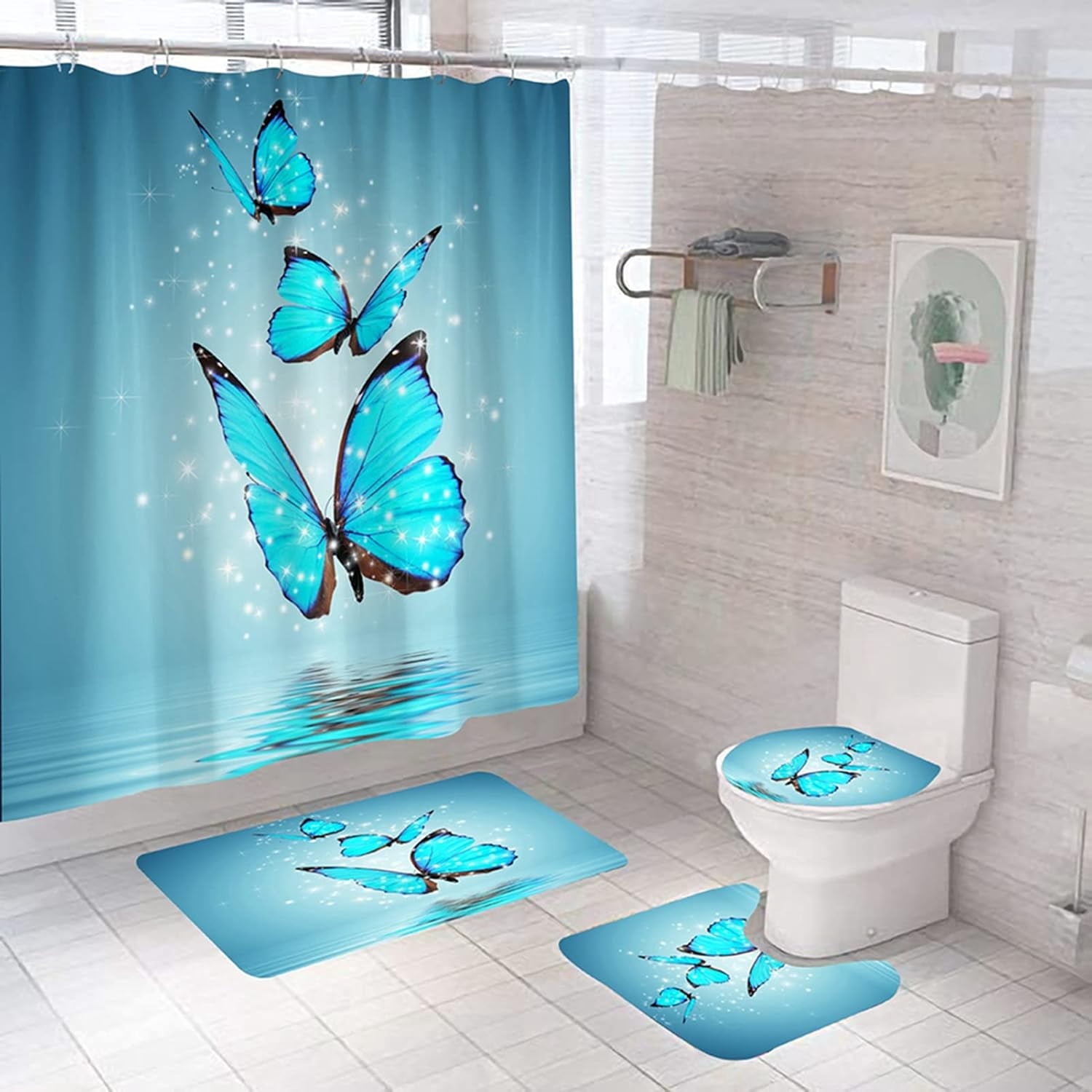 Aiyana Black and White Butterfly Bathroom Set 4pcs Night Butterfly ...