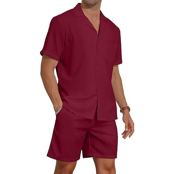 Aiyino Men's 2 Pieces Shirt Set Short Sleeve Button Down Casual Hippie Holiday Beach T-Shirts Shorts Outfits