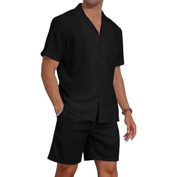 Aiyino Men's 2 Pieces Shirt Set Short Sleeve Button Down Casual Hippie Holiday Beach T-Shirts Shorts Outfits