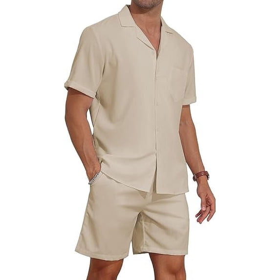 Aiyino Men's 2 Pieces Shirt Set Short Sleeve Button Down Casual Hippie Holiday Beach T-Shirts Shorts Outfits