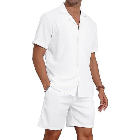 Aiyino Men's 2 Pieces Shirt Set Short Sleeve Button Down Casual Hippie Holiday Beach T-Shirts Shorts Outfits