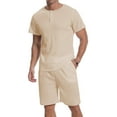 thumbnail image 1 of Aiyino Men's 2 Pieces Short SleeveShorts Summer Outfits Men's Tracksuit Henley Short Sleeve Suit Set Casual Running Sport Sweat Activewear 2 Piece Set, 1 of 8