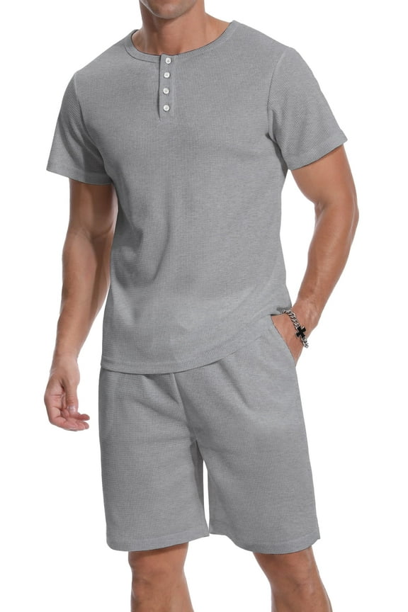 Men's 2 Pieces Short SleeveShorts Summer Outfits Men's Tracksuit Henley Short Sleeve Suit Set Casual Running Sport Sweat Activewear 2 Piece Set