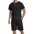 thumbnail image 1 of Aiyino Men's 2 Pieces Short SleeveShorts Summer Outfits Men's Tracksuit Henley Short Sleeve Suit Set Casual Running Sport Sweat Activewear 2 Piece Set, 1 of 8