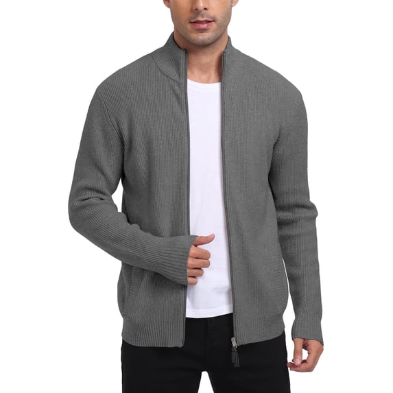 Aiyino Men's Cardigan Sweaters Full Zip Up Stand Collar Slim Fit Casual Knitted Sweater with 2 Front Pockets