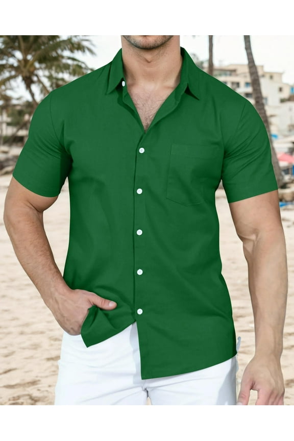 Men's Casual Button Down Hawaiian Shirt Men Beach Vacation Outfit T Shirt ,Green M