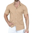 thumbnail image 1 of Aiyino Men's Casual Linen Button Down Shirt Short Sleeve Beach Shirt，Khaki, 1 of 6