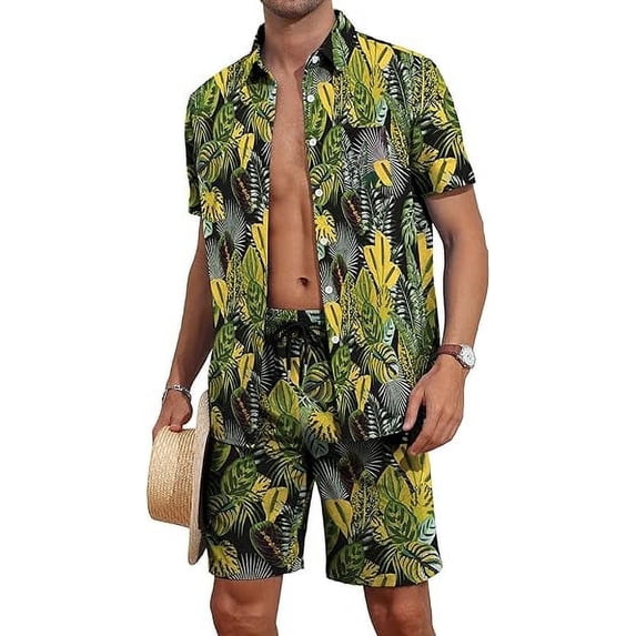 Aiyino Men's Flower Button Hawaiian Sets Casual Short Sleeve Shirt and Shorts Outfits
