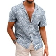 thumbnail image 1 of Aiyino Men's Hawaiian Shirt Short Sleeves Printed Button Down Summer Beach Dress Shirts,Light Blue Palm Leaf, 1 of 9
