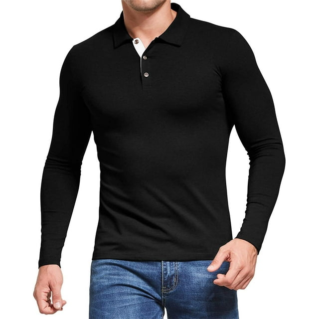 Aiyino Men's Long Sleeve Polo Shirts Casual Slim Fit Basic Designed Cotton Shirts