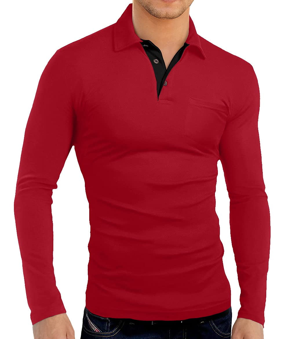 Aiyino Men's Long Sleeve Polo Shirts Casual Slim Fit Solid Soft Cotton ...