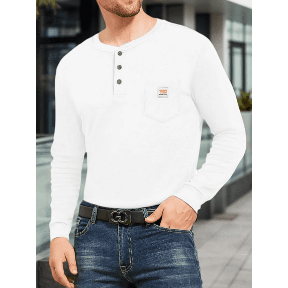 Aiyino Men's Loose Fit Heavyweight Long Sleeve Pocket Henley T-Shirt