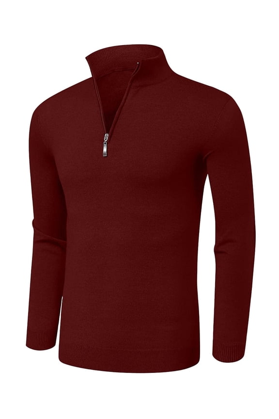 Men's Quarter Zip Up Long Sleeve Sweaters Slim Fit Lightweight Mock Neck Pullover Casual Polo Sweater S-2XL