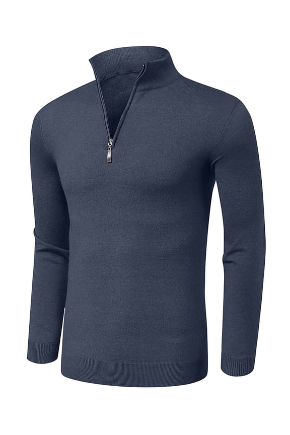 Men's Quarter Zip Up Long Sleeve Sweaters Slim Fit Lightweight Mock Neck Pullover Casual Polo Sweater S-2XL