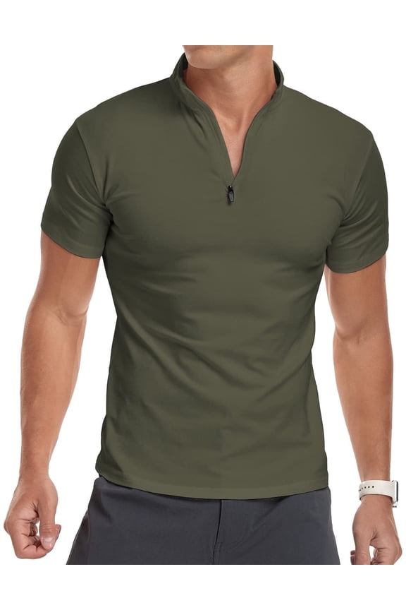 Men's Short Sleeve Polo Shirts Quarter-Zip Casual Slim Fit Mock Neck Basic Designed Cotton Shirts