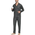 thumbnail image 1 of Aiyino Men's Silk Satin Pajama Set Striped Long Sleeve Button Down Classic Sleepwear Loungewear with Front Pocket, 1 of 8