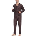 thumbnail image 1 of Aiyino Men's Silk Satin Pajama Set Striped Long Sleeve Button Down Classic Sleepwear Loungewear with Front Pocket, 1 of 8