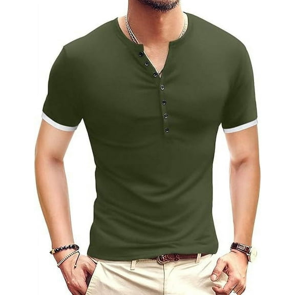 Aiyino Mens Classic Henley Style Seven Button Henley Closure, Men's Henley Short Sleeve Cotton Casual Shirt Summer Daily T-Shirts Fashion Basic