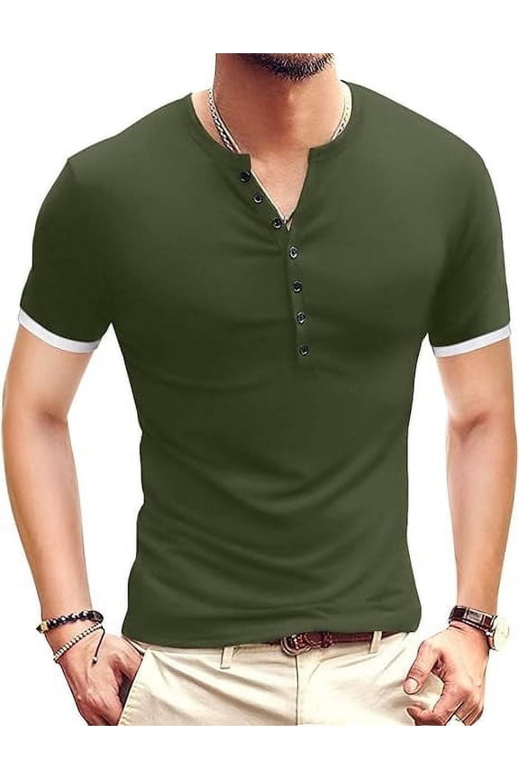 Mens Classic Henley Style Seven Button Henley Closure, Men's Henley Short Sleeve Cotton Casual Shirt Summer Daily T-Shirts Fashion Basic