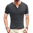 thumbnail image 1 of Aiyino Mens Classic Henley Style Seven Button Henley Closure, Men's Henley Short Sleeve Cotton Casual Shirt Summer Daily T-Shirts Fashion Basic, 1 of 7