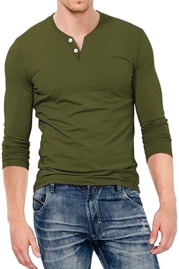 Mens Henley Shirts Slim Fit Long Sleeve Beefy Fashion Casual Top Shirts of Cotton Shirts