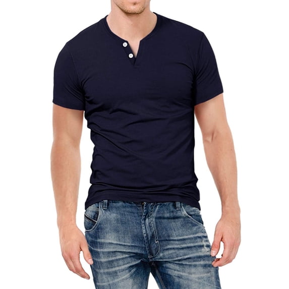 Aiyino Mens Henley Shirts Slim Fit Short Sleeve Beefy Fashion Casual Top Shirts of Cotton Shirts