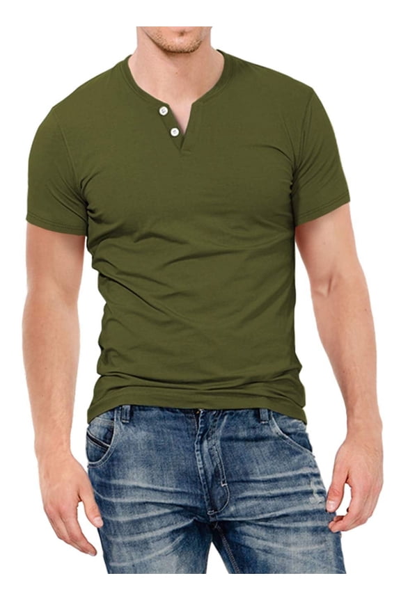 Mens Henley Shirts Slim Fit Short Sleeve Beefy Fashion Casual Top Shirts of Cotton Shirts