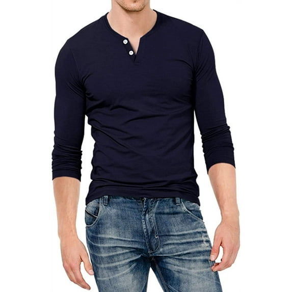 Aiyino Mens Henley Shirts Slim Fit Long Sleeve Beefy Fashion Casual Top Shirts of Cotton Shirts