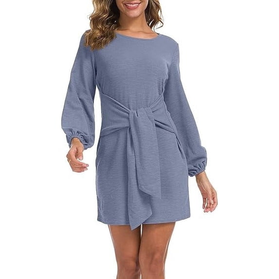 Aiyino Sweater for Women Lantern Sleeve Sweater Dress Solid Color Casual Pullover Knitted Dresses