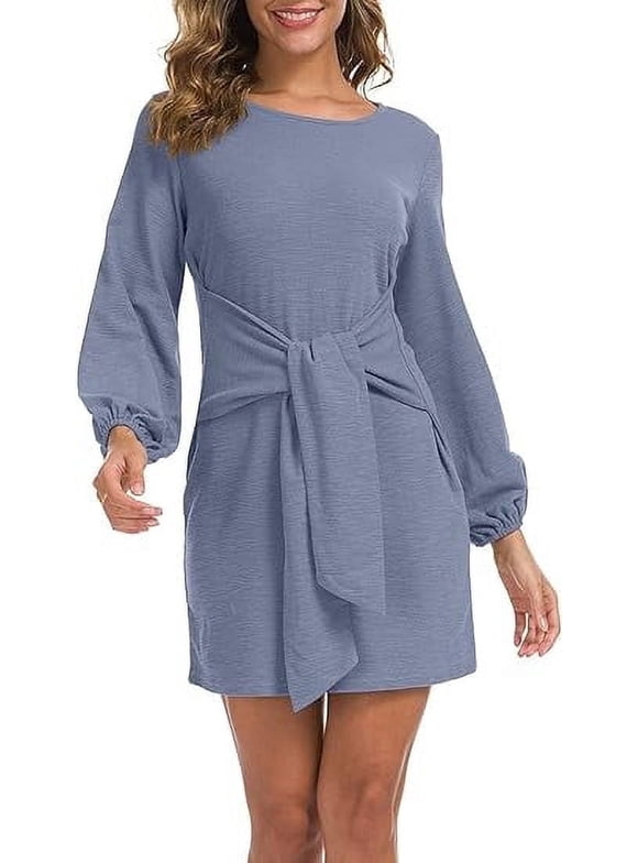 Sweater for Women Lantern Sleeve Sweater Dress Solid Color Casual Pullover Knitted Dresses