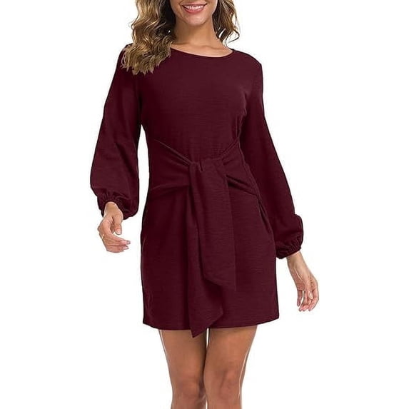 Aiyino Sweater for Women Lantern Sleeve Sweater Dress Solid Color Casual Pullover Knitted Dresses