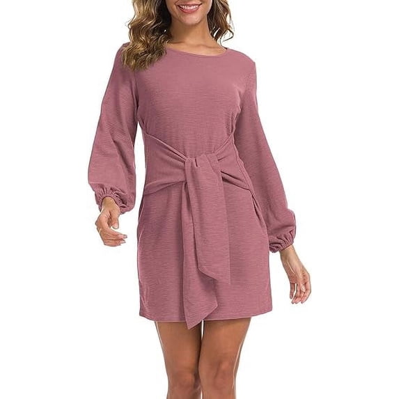 Aiyino Sweater for Women Lantern Sleeve Sweater Dress Solid Color Casual Pullover Knitted Dresses