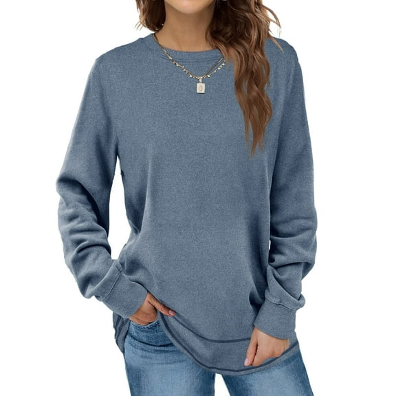 Aiyino Sweatshirts for Women Plus Size Crewneck Long Sleeve Shirts Tunic Tops for Leggings，Blue 2XL