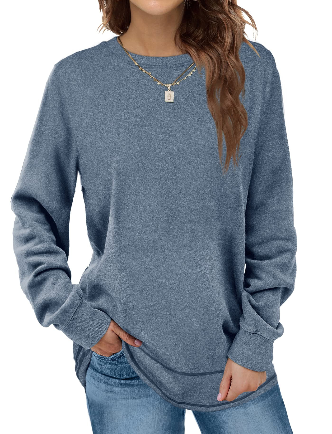 Aiyino Sweatshirts for Women Crewneck Long Sleeve Shirts Tunic Tops for ...