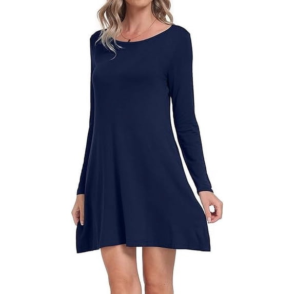 Aiyino Women Casual Swing Dresses Beach Cover up Loose Long Sleeve Midi Dress with Pocket