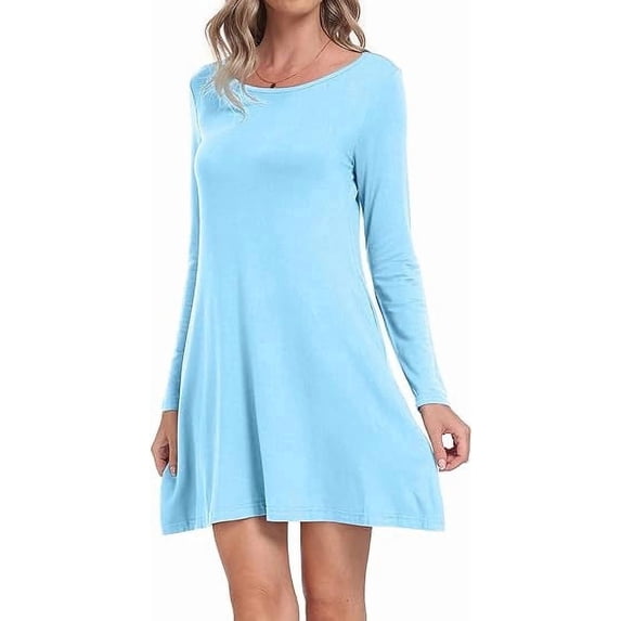 Aiyino Women Casual Swing Dresses Beach Cover up Loose Long Sleeve Midi Dress with Pocket