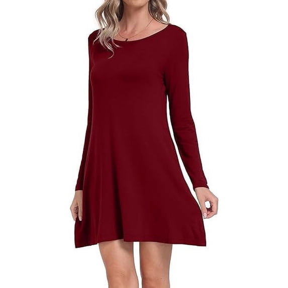 Aiyino Women Casual Swing Dresses Beach Cover up Loose Long Sleeve Midi Dress with Pocket